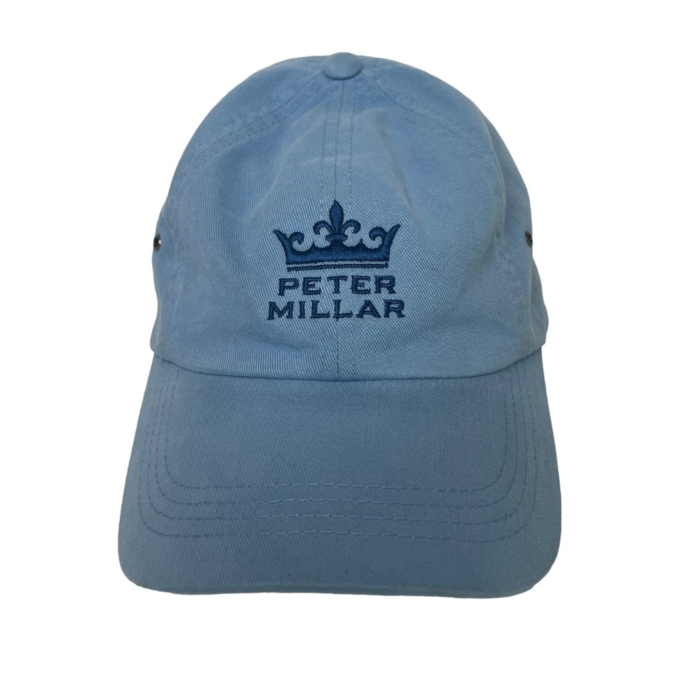 MENS PETER MILLAR BLUE ADJUSTABLE STRAPBACK BASEBALL GOLF HAT CAP CROWN LOGO O/S